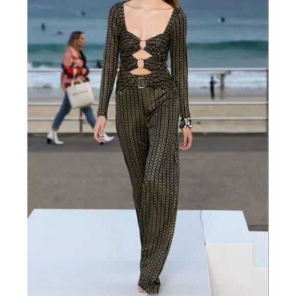 Jonathan Simkhai Chain Print Cutout Jumpsuit in Midnight Combo Womans 10 - Picture 2 of 9